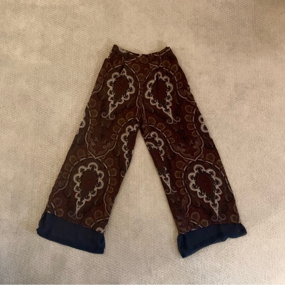 ANN TAYLOR Wide Leg Loose Pants - Paisley Maroon Brown Navy Trousers - Elastic - Picture 2 of 10